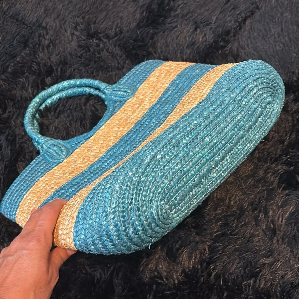 Ralph Lauren Striped Blue and Yellow Woven Tote Bag - Picture 4 of 4